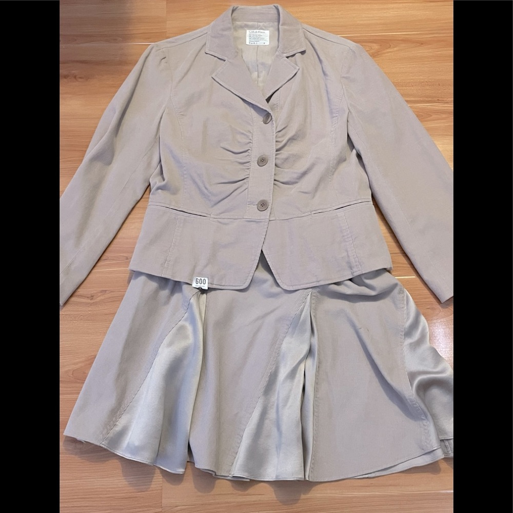 Blush pink blazer and preppy skirt set